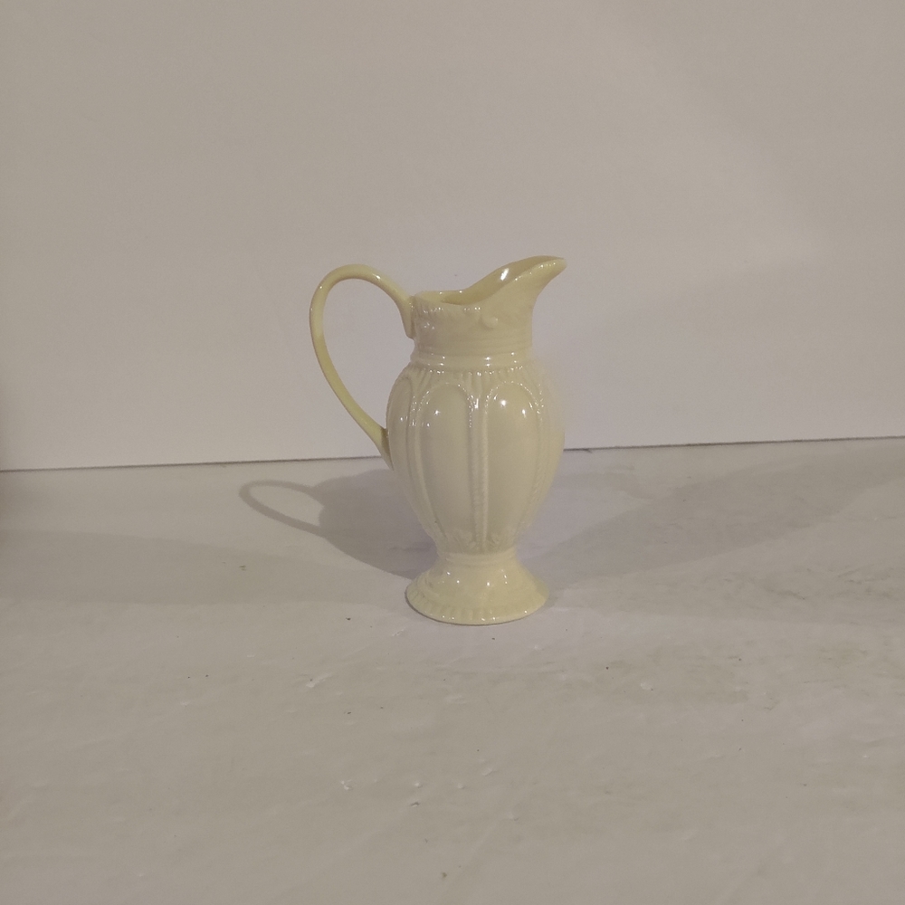 Thatcham Creamware Porcelain Creamer Pitcher with Leaves and Cord Look Detail. 5